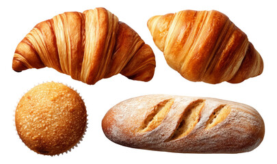 Assorted Fresh Bakery Items on Transparent Background for Culinary Use