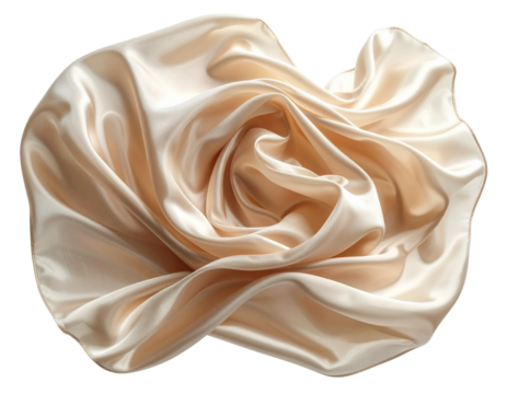  Floating Silk Fabric Folded like Ribbon, Beige Color, Isolated on White