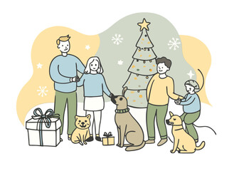Christmas Morning Celebration with Family and Pets