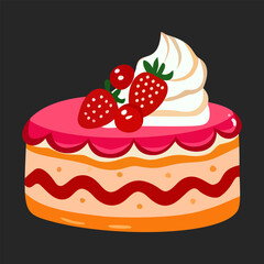 vector illustration of a strawberry layer cake with whipped cream.