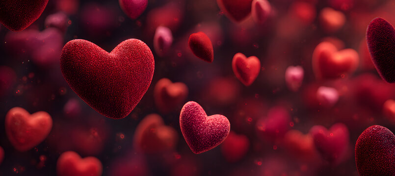 Valentines day background banner - abstract panorama background with red hearts - concept love