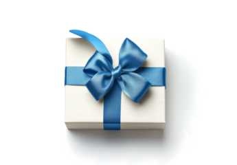gift box with a blue ribbon bow, isolated on a transparent background,