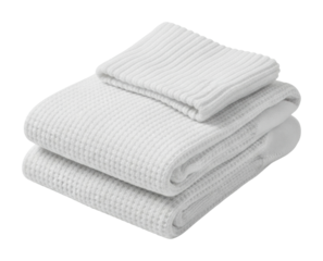 Crisp white towels stack for relaxation bathroom product isolated on transparent background