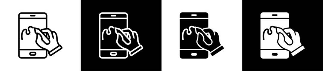 Digital Signature Line And Solid Icon In White And Glyph Background