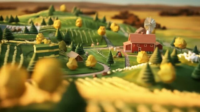 3d isometric low poly clay illustration of a farm in hill Videos