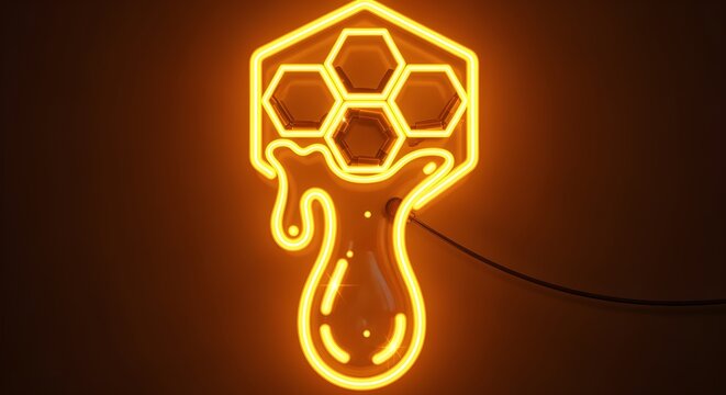 Neon honey drip icon with thick glowing amber droplet.