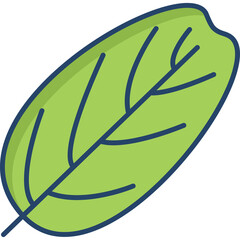 Simple Line Art Illustration of a Green Leaf with Dark Blue Outline on a Transparent Background and a Thick Border