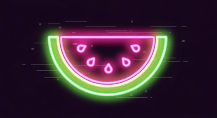 Neon watermelon wedge icon with glowing pink center and bright green rind, playful vaporwave glow.