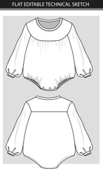 Baby Long Sleeve Romper Bodysuit Technical Fashion Flat Sketch