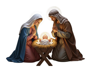 Nativity scene of baby jesus family digital christmas isolated on transparent background