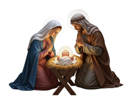 Nativity scene of baby jesus family digital christmas isolated on transparent background - Powered by Adobe