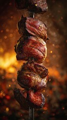 Churrasco (Brazilian BBQ) on a smoky barbecue brown background, minimalist food photo, template for social media, digital ads, web banners, mobile wallpapers, greeting cards