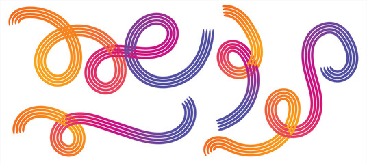 Vibrant gradient looping abstract lines on white background, colorful 3D ribbon swirl design for modern poster or digital artwork