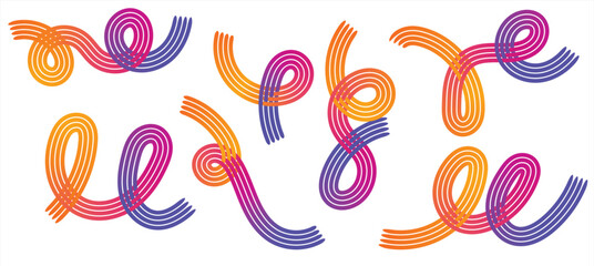 Playful gradient curly line pattern, colorful abstract loops and swirls on white background, modern decorative ribbon design