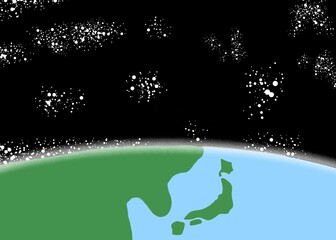 日本、地球、宇宙のイラスト。