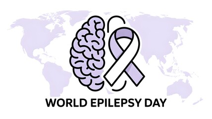 World Epilepsy Day Awareness Concept with Purple Ribbon and Brain Design on White Background – 26 March Health Campaign Illustration