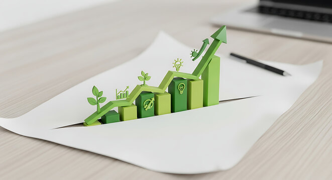 3D green growth chart on paper