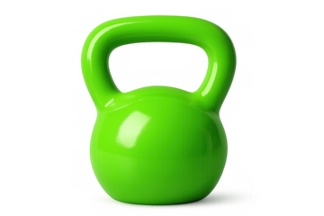 Green kettlebell standing isolated on transparent background, representing fitness training and strength workout equipment