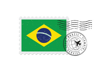 Postage stamp Brazil. Rubber postal stamp Brazil. Vintage vector illustration in grunge style.