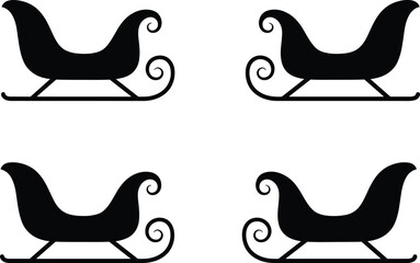 Elegant sleigh silhouette collection, black vector design, festive Christmas decoration, holiday artwork, winter season theme, traditional sleigh shapes, celebration