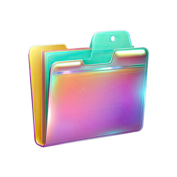 Shiny holographic iridescent folder icon with a teal tab and glitter effect.