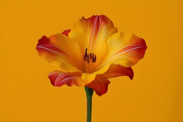 Yellow and Red Flower on Yellow Background.