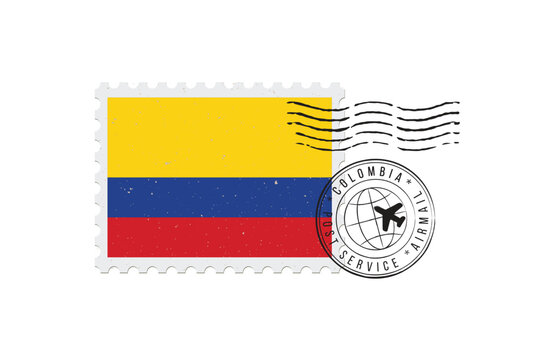 Postage stamp Colombia. Rubber postal stamp Colombia. Vintage vector illustration in grunge style.