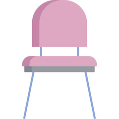 Simple pink chair with light blue legs and a gray seat against a white background with no...
