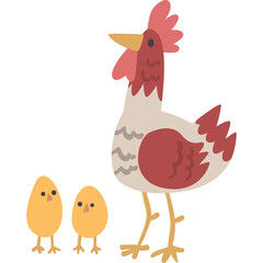 Simple Pixel Art Rooster and Two Chicks Family Portrait Transparent Background Farm Life Childhood Innocence And Nature