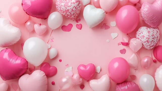 Romantic valentine’s day background with floating 3d red hearts and glossy heart balloons, festive love banner design for greeting card, wedding invitation, or romantic celebration decoration concept  - Powered by Adobe