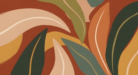 Abstract artistic illustration featuring flowing shapes and earthy tones with a harmonious blend of colors and smooth curves creating a modern visual composition