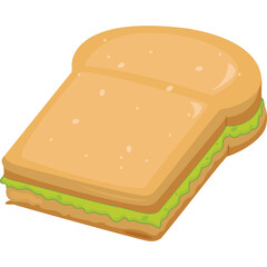 Simple Toasted Bread Sandwich with Green Filling Isolated on Transparent Background