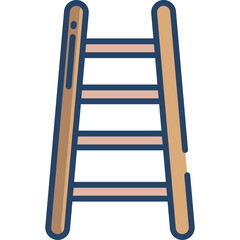 Simple wooden ladder with four steps and navy blue outline isolated on a transparent background, graphic illustration