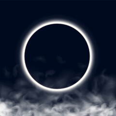 Round frame with led light and rising smoke. 3D vector illustration isolated on dark background.