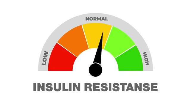 Animated insulin resistance level meter moving from high level to normal level, ideal for concepts related to diabetes management.