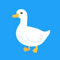 Cute hand drawn white duck character. Vector illustration