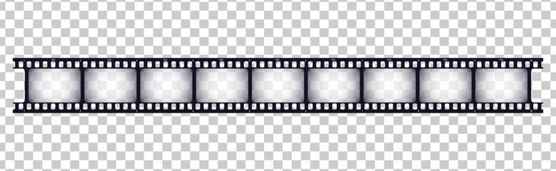 Realistic overlay of a long film strip on a transparent background. Film strip. Vector illustration
