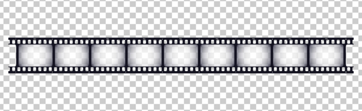 Realistic overlay of a long film strip on a transparent background. Film strip. Vector illustration