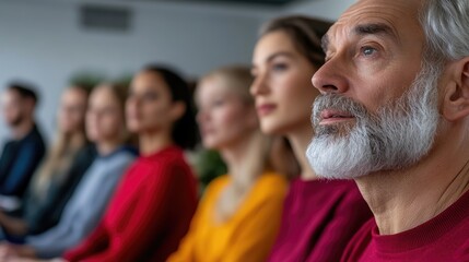 Diverse audience intently observing a lecture or presentation event indoors