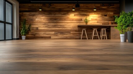 Spacious interior with natural wood accents and indoor greenery creating a tranquil atmosphere