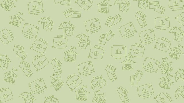 Scattered financial and businessthemed doodles on a light green background. Perfect for presentations, social media posts, marketing materials, and websites.