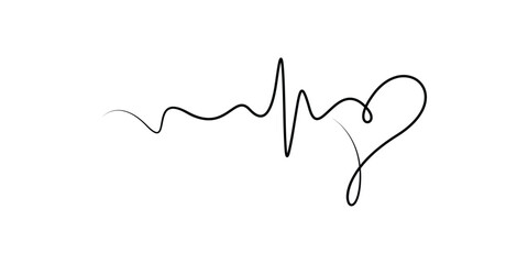 Single one line drawing of heartbeat line with a heart shape in the middle showing a symbol of love and a healthy lifestyle design vector illustration