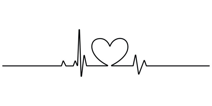 Single one line drawing of heartbeat line with a heart shape in the middle showing a symbol of love and a healthy lifestyle design - Powered by Adobe