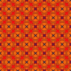 seamless pattern with flowers and leaves,gold, blue, orange curves ,painted create to flowershape, leaves, red background in geometric patterns as sarong,fabric,tile,printed fabric,batik,tablecloth 