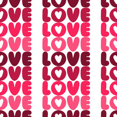 Bold seamless vector pattern of alternating shades of  word "LOVE", stylized pop art design. Perfect for Valentine's Day or retro textile print.