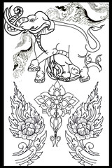 Design of elephant fabric pattern and Thai style pattern