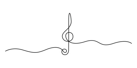 Continuous one line drawing minimalist style treble clef music notes vector illustration © MD