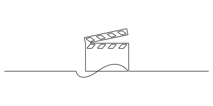 Clapper board continuous one line drawing illustration. Clapper board single line minimalist style vector illustration