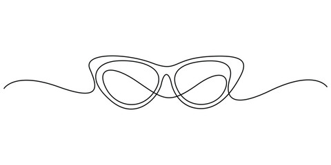 Sunglasses icon continuous one line drawing. Single line art sunglass. Minimalist style line art outline sunglasses vector illustration
