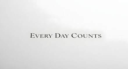 A minimalistic and elegant image featuring the phrase 'Every Day Counts' written in black serif font on a plain white background, emphasizing motivation and mindfulness